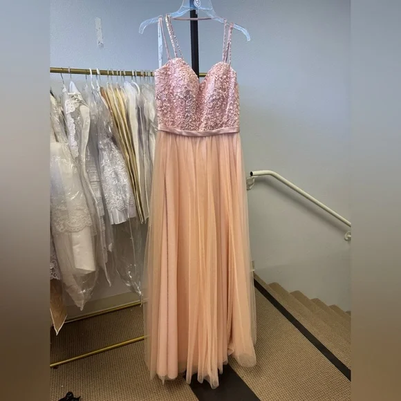 elegant blush pink dresses Elegant Blush Pink Long Sleeve Beaded Evening Dress SS525 – DreamyVow main image 0